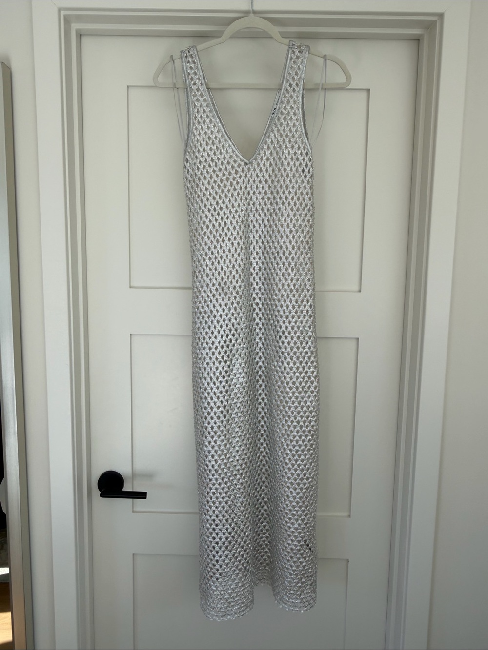 Zara Silver Crochet V-Neck Maxi Dress